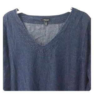 V neck cotton denim caftan style dress